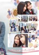 A collage of photos of a girl in a school uniform.